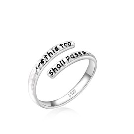 Tufeney Inspirational Hammered Ring for Women - 925 Sterling Silver Hypoallergenic Hope Cross Adjustable Wrap Ring Religions Jewelry Encouragement Gift, Sterling Silver, No Gemstone