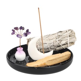 Nuoluth Blunt Effects Incense Holder,Palo Santo Sticks Burner,sage Holder,Copal Incense Sticks Holder 5.2" Ceramic A Dreamy Choice for Home Fragrance Decoration(Black Contains Mini Crystal Tree)