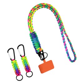 Mecmbj Paracord Key Fob, Lanyard with Carabiner, Pack of 3 Key Fob Braided Paracord Lanyard for ID Cards, Lanyard Colourful Key Ring for Outdoor, Camping, Hiking -B