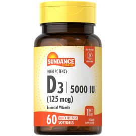 Sundance Vitamin D3 5,000 IU | 60 Quick Release Softgels | High Potency Essential Vitamin Supplement | Non-GMO and Gluten Free Supplement