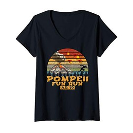 Womens Pompeii Fun Run AD 79 Vintage Retro Distressed Gift V-Neck T-Shirt
