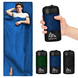 Cotton Sleeping Bag, Ultralight Travel Sleeping Bag, Travel Sleeping Bag with Two Way Zip, Cotton Sleeping Bag, Microfibre with Pillow Compartment for Camping, Hiking (Blue)