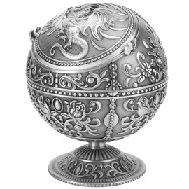 Pssopp Windproof Ashtray with Lid, Spherical Shaped Dragon Pattern Zinc Alloy Smoking Ash Tray for Home Office Crafts Decoration