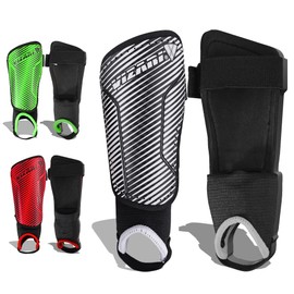 Vizari Espinilleras de fútbol Matera | Espinilleras para adultos y niños con protección de tobillo (negro/blanco, talla XS)