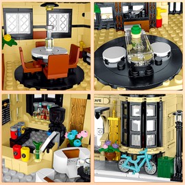 CAMPIR City Cafe Building Block Set with LED Light, 1443 PCS Modular Architecture Three Story City Cafe Building Blocks Toys Cafe Construction Model for Kids, Teens and Adults