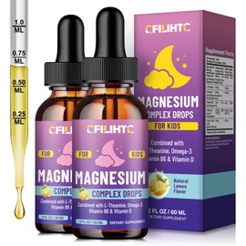 Kids Magnesium Liquid Drops-Magnesium Glycinate Liquid for Kids Supplement-w/L-theanine, Omega-3, Vitamin B6, D3 - for Sleep, Relaxation, Brain, Bones - Lemon Flavor, 2 Fl Oz