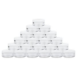 (25pcs) Empty White Lid Plastic Cosmetic Containers 5 Gram Size Jars Pot Eyeshadow Container Lot Size: Diameter: 1 1/4" inch X Height: 3/4 inch