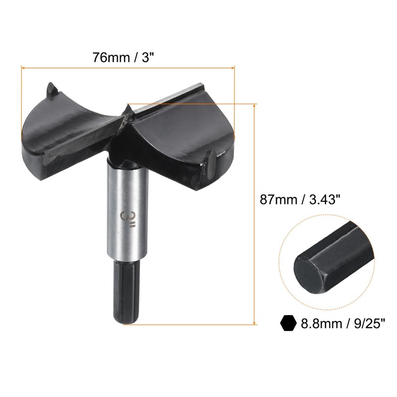 HARFINGTON Forstner Drill Bit 3"(76mm) Tungsten Carbide Wood Drilling Bit