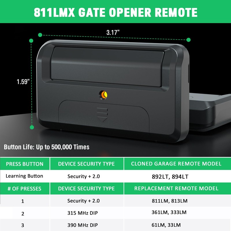 Upgrade 811LMX Gate Opener Remote Replacement for Liftmaster 811LMX/811LMX MC/811LM