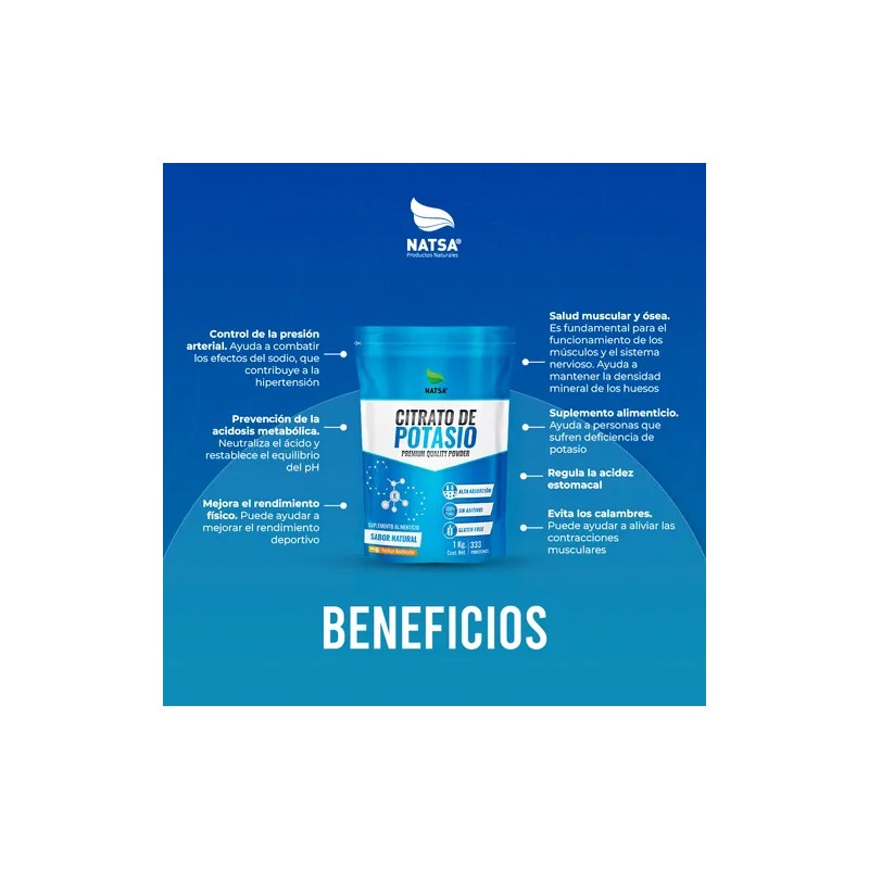 Citrato De Potasio, Calidad Premium, Bolsa 1 Kg Sabor Natural