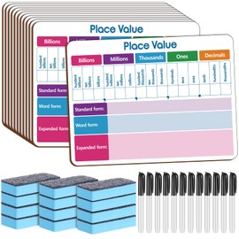Qeeenar 12 Set Dry Erase Place Value Whiteboard with Markers and Eraser, 9 x 12 Inch Double Sided Dry Erase Board for Teaching Place Values, Math White Board for Kids Student