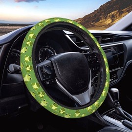 Buyidec Cute Frogs On Green Steering Wheel Covers Anti-Slip Elasticity Car Accessories Steering Wheel Protector Universal 15 Inch for Cars SUV Vehicle Truck