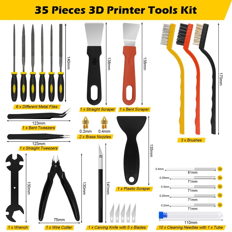 3D Printer Tool Kit, Anglecai 35 Pcs 3D Printer Nozzle