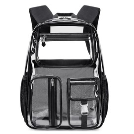 Cusangel Heavy Duty Clear Backpack Clear BookBag,16 x11 x5inch TPU Large Capacity See Through Backpack for Sport Events,Travel (Black)