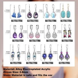 12 Pairs Silver Earrings for Women Water Drop Zircon Dangle Earrings for Girls Multicolor Teardrop Dangle Earrings Elegant Stud Earring Set Vintage Bohemian Earrings for Women