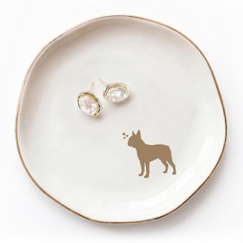 Boston Terrier Jewelry Dish Tray for Dog Lovers, Ceramic Trinket Tray, Key Bowl, Decorative Plate 4.7In