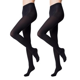 Lancry 2 Pairs 80 Denier Black Tights for Women Soft Stretch Opaque Control Top Pantyhose (XL, Black)
