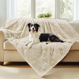 Luciphia Waterproof Dog Blanket for Medium Large Dogs Washable Bed Couch Protector Soft Fluffy 3D Heart Jacquard Pet Blanket with Sherpa Fleece Cozy Calming Throw Blankets, Beige 65x57 inch