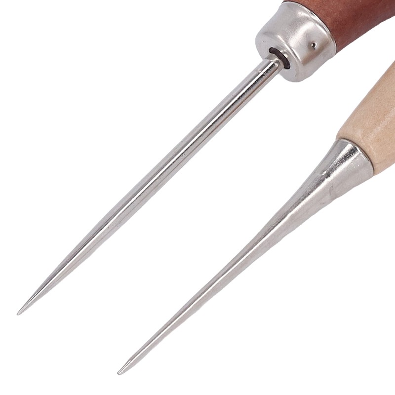 8Pcs Leather Awl Wooden Ergonomic Handle Stainless Steel Effort Saving