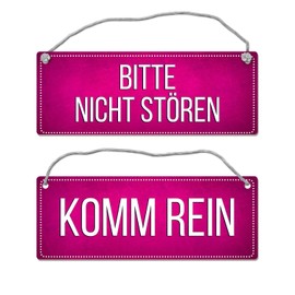Pink Reversible Sign with Cord "Bitte nicht stören - Komm rein" [German Language]