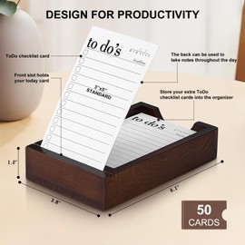 Daily To Do List Planner - 50 ToDo Checklist Cards 3x5'' with Wooden Stand - Undated Daily Planner Notepad Perfect for Daily Tasks and Goal Setting, Enhanced Productivity, Work Office Accessories