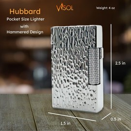 Visol Hubbard Traditional and Torch Flame Refillable Gas Lighter, Flint and Windproof Adjustable Flame Lighter (Shipped Without Butane) (Hammered Silver)