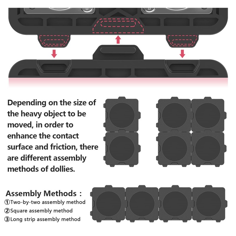ONEON Add-on 4Pack Connectable Dolly Furniture Movers with 360° Rotating