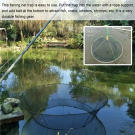 WEISGJA Portable Folded Fishing Net, Crab Net Fish Net with Fishing Rope, Hand Casting Cage Crab Net, Foldable Fishing Mesh Trap for,Minnows,Lobster,Crawfish, Shrimp etc. (31.5inch/80cm)