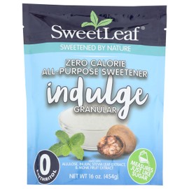 SweetLeaf Indulge Granular Sugar Replacement - All-Purpose Allulose and Monk Fruit Sweetener Blend with Inulin and Stevia, Zero-Calorie Sugar Substitute, Sugar-Free Baking Supplies, 16 Oz