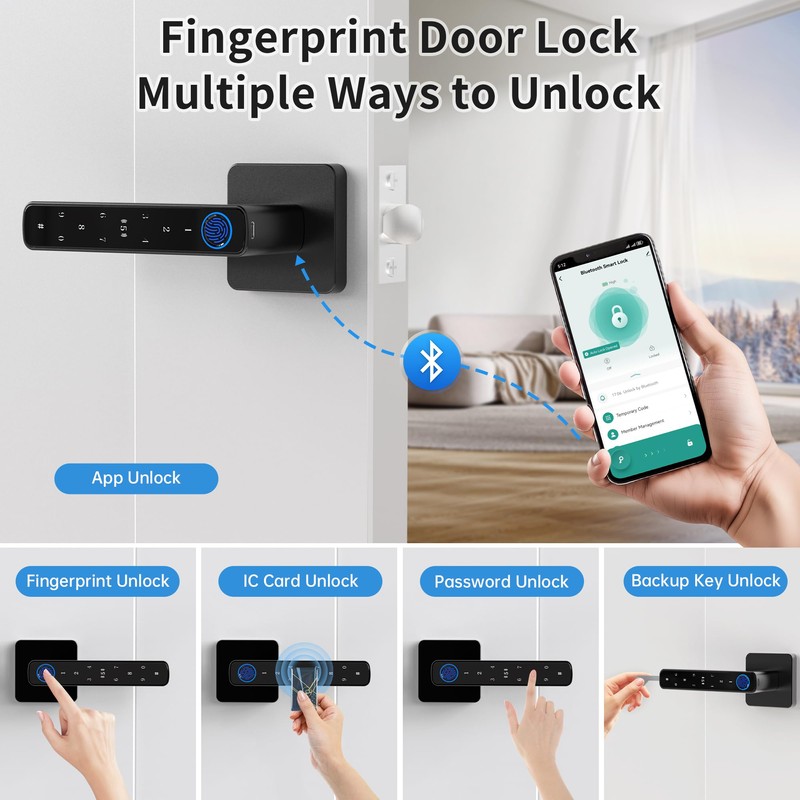 Fingerprint Door Lock-Smart Door knob, Biometric Door Locks,with App/Code/Backup Key/Fingerprint/IC