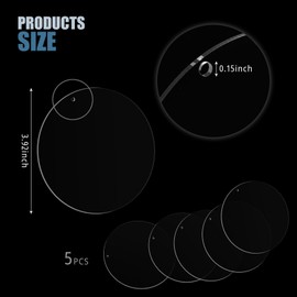 YUEBOSUL 5 Pack Acrylic Disc Blanks, 4 Inch Clear Acrylic Round Disc with Holes for Crafts DIY Keychain Holiday Decorations (4 Inch)