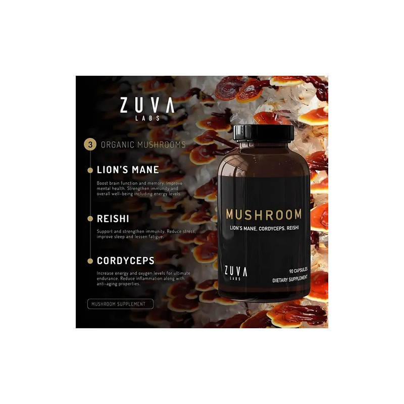 Nootrópico Cápsulas Zuva Mushroom Melena de León Lions Mane Organic
