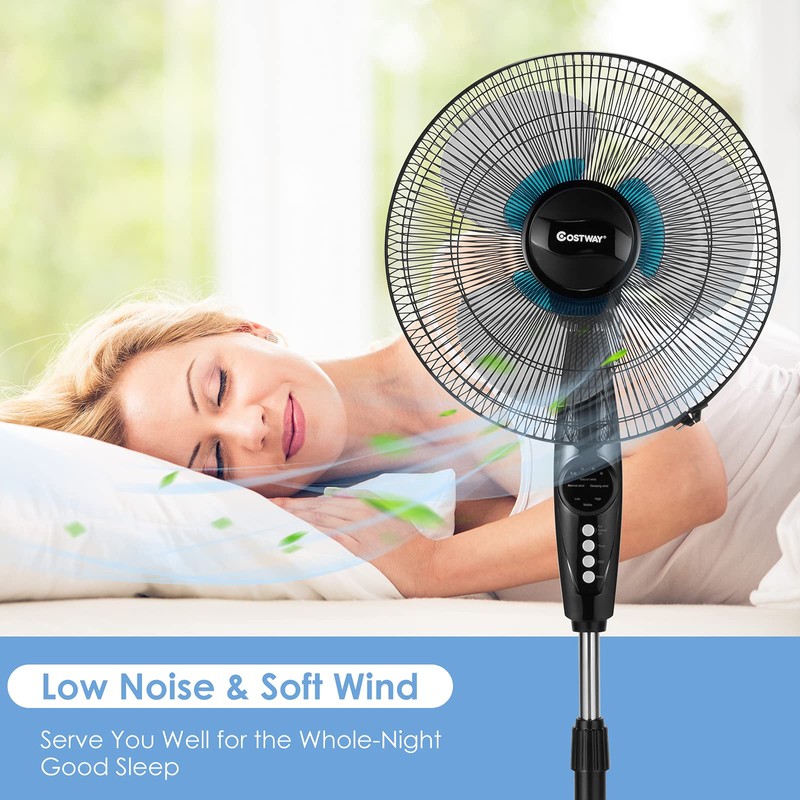 COSTWAY Pedestal Fan, 16-Inch Adjustable Height Fan, 3-Speed Digital Control,
