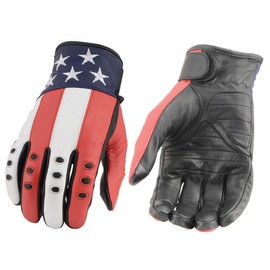Milwaukee Leather MG7527 Men's Black Leather i-Touch Screen Compatible Motorcycle Hand Gloves w/Stars and Stripes - 3X-Large