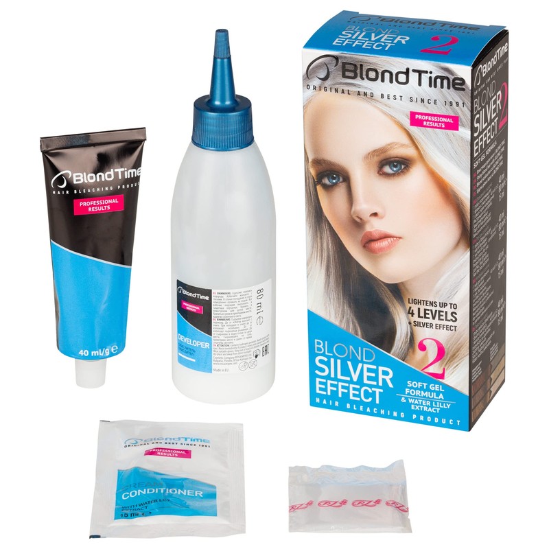 Blond Time Hair bleach product silver effect. Professional results