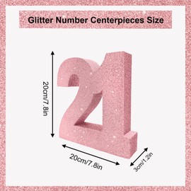 Pink Number 21 Glitter Table Centrepiece,8" Glitter Pink 21st for Table Decorations,Standing Marquee Digit 0 1 2 3 4 5 6 7 8 9-100 for Birthday Tables Decor Wedding Festival Xmas Gifts Party Supplies
