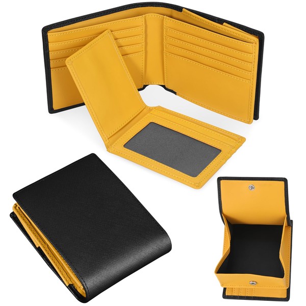 GSG 22098/24015 Men's Bi-fold Wallet, Genuine Leather, Box-Shaped Coin Purse,