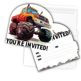 Putocopic 30 Pcs Truck Birthday Party Invitations for Boys Girls Kids with Envelopes, Shaped Fill-In Invitations Birthday Party Invitation Cards, Party Favors for Boys Kids, 5x7