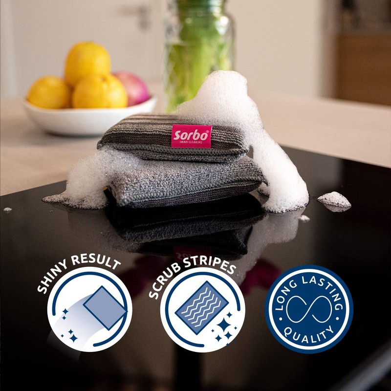 Sorbo Kitchen Scrub Sponge, Scrub Stipes on Microfibre Sponge, Shiny