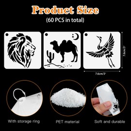 OOTSR Small Stencils for Crafts, 3 x 3 inch, Reusable Drawing Stencils for Painting on Wooden Slices, Ornaments, DIY Card Making, Decoration (60 Pieces Animals2)