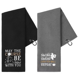 2 Pcs Golf Towel Soft Embroidered Golf Towel with Clip Funny Golf Towel Gifts Microfibre Absorbent Clean Golf Ball Towels Golf Hand Towel Golf Accessories for Women Men Golfer Fans Birthday Xmas Gift