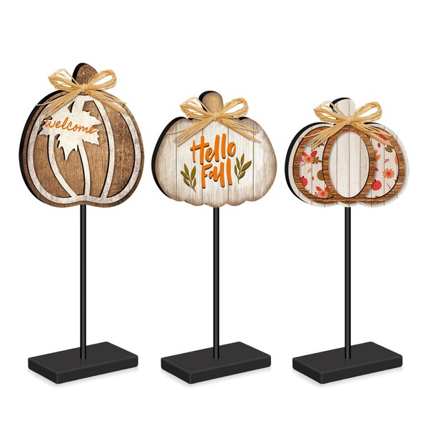 Susavivid 3 Pieces Fall Table Decor Rustic Wooden Centerpiece Standing