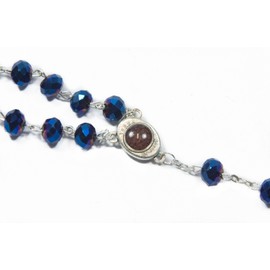 Nazareth Store Deep Blue Crystal Beads Rosary Catholic Necklace Holy Soil Medal Cross Crucifix Velvet Bag