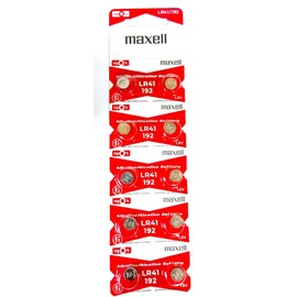 Maxell Batteries LR41 (192, AG3) Alkaline Button Size Battery, On Tear Strip (Pack of 10)
