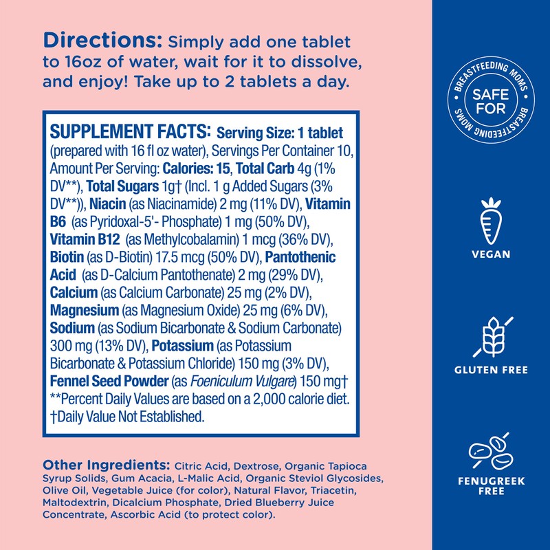 Mommy's Bliss Lactation Hydration Drink Tablets, Berry Acai Flavor, Electrolyes