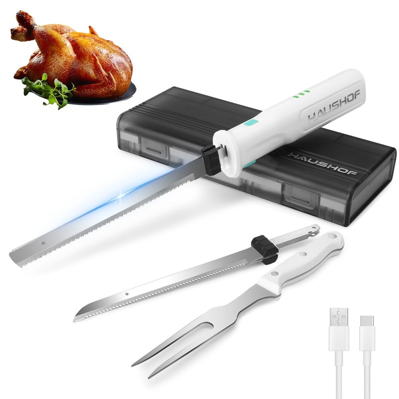 HAUSHOF Cordless Electric Knife Set for Meat Slicing 8V Stainless