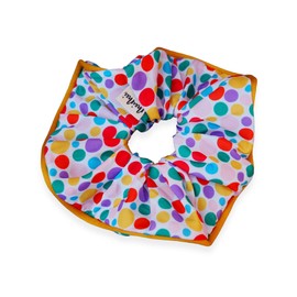 MeiMei Multicolor Spotty Dot Yellow Circle Pattern Children Scrunchies, Hair Tie Rubber Elastic Band Bobble, Handmade Girls Hair Accessories, Matching Costumes, 1 piece (Spot 2, Scrunchie - Ball)