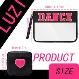 SUILU 2 Pcs Dance Recital Gifts Cosmetic Makeup Bag with Chenille Letter Patch,with Handles PVC Waterproof Clear Makeup Bag,Portable Toiletry Storage Bag