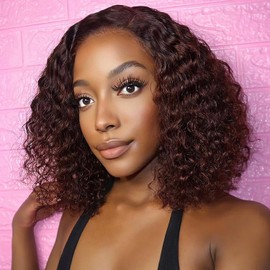 TOYERE Chocolate Brown Bob Wig Human Hair 13x6 Deep Curly Wave Lace Frontal 4# Colored, 200 Density Short Wigs for Women Pre Plucked with Baby Hair Natural Hairline (10 Inch)