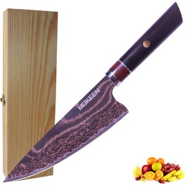 MOKEEN Copper Damascus Steel Knife, Premium V Gold powder steel Core Chef Knife with Gift Wooden Box, Ergonomic Ebony Wood, Professional Cooking Knives for Home & Restaurant
